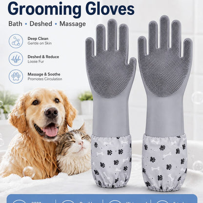 Ortekor Long-Sleeve Pet Bath & Grooming Gloves for Cats & Dogs - Cleaner Baths, Gentle Deshedding & Massage