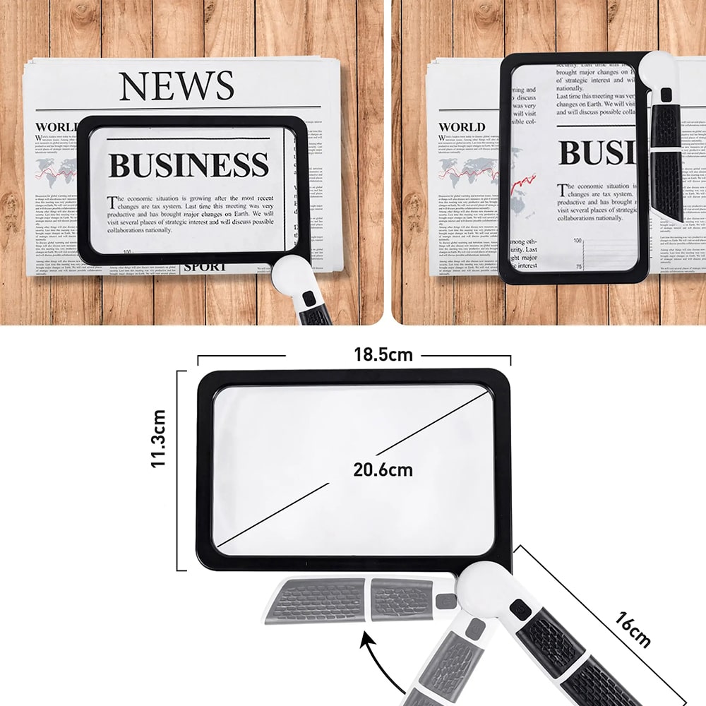 Illuminated Full-Page Magnifier with Adjustable LED Lights for Reading Books, Newspapers & Fine Print | Folding Design with 5X Magnification