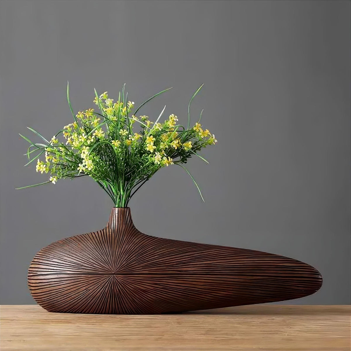 Sculptural Resin Vase 20 Inch Tall Wood Grain Finish for Dried Flowers Stems Branches Japandi Boho Minimalist Entryway Console Table Sideboa