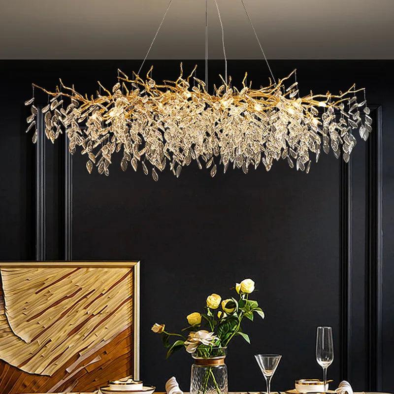 Rectangular Crystal Chandelier with G9 LED Bulbs for Dining Room & Living Room Gold or Silver Finish Modern Overhead Fixture