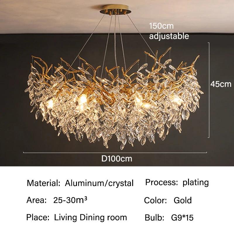 Modern Crystal Chandelier LED Light Fixture G9 Gold Silver Rectangular Suspended Illumination Dining Room Statement Piece Interior Décor