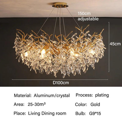 Modern Crystal Chandelier LED Light Fixture G9 Gold Silver Rectangular Suspended Illumination Dining Room Statement Piece Interior Décor