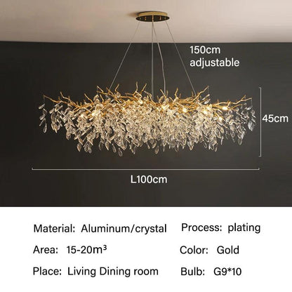 Crystal Ceiling Fixture LED Linear Bar Chandelier Dining Room Gold Silver Hanging Light Modern Luxury Island Lighting for Living Spaces