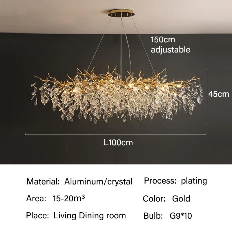 Modern Crystal Chandelier LED Light Fixture G9 Gold Silver Rectangular Suspended Illumination Dining Room Statement Piece Interior Décor