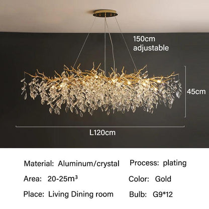 Crystal Ceiling Fixture LED Linear Bar Chandelier Dining Room Gold Silver Hanging Light Modern Luxury Island Lighting for Living Spaces