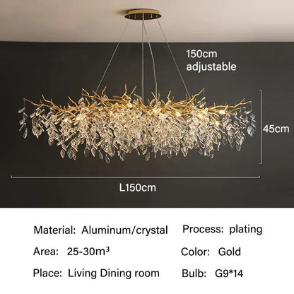 Modern Crystal Chandelier LED Light Fixture G9 Gold Silver Rectangular Suspended Illumination Dining Room Statement Piece Interior Décor