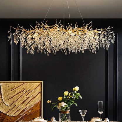 Modern Crystal Chandelier LED Light Fixture G9 Gold Silver Rectangular Suspended Illumination Dining Room Statement Piece Interior Décor