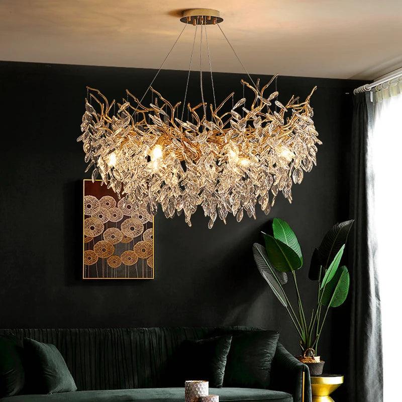 Modern Crystal Chandelier LED Light Fixture G9 Gold Silver Rectangular Suspended Illumination Dining Room Statement Piece Interior Décor