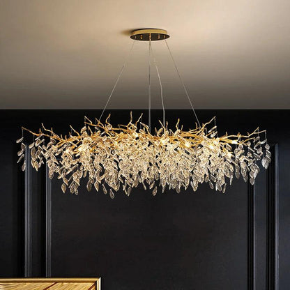 Modern Crystal Chandelier LED Light Fixture G9 Gold Silver Rectangular Suspended Illumination Dining Room Statement Piece Interior Décor