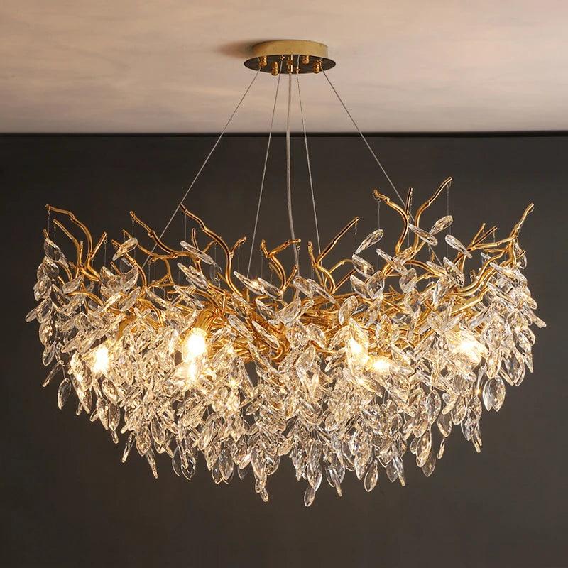 Modern Crystal Chandelier LED Light Fixture G9 Gold Silver Rectangular Suspended Illumination Dining Room Statement Piece Interior Décor