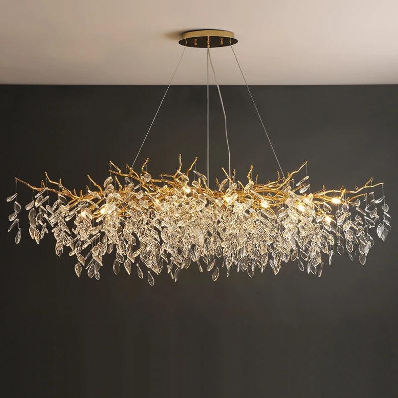 Modern Crystal Chandelier LED Light Fixture G9 Gold Silver Rectangular Suspended Illumination Dining Room Statement Piece Interior Décor