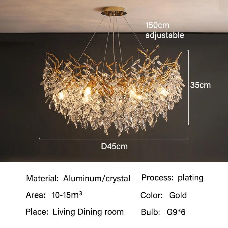 Rectangular Crystal Chandelier with G9 LED Bulbs for Dining Room & Living Room Gold or Silver Finish Modern Overhead Fixture