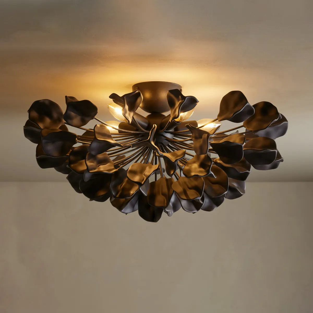 Ceramic Petal Flush Mount Ceiling Light with Handcrafted Leaves – 5-Light Fixture for Living Room, Dining Room & Bedroom – Dimmable E12