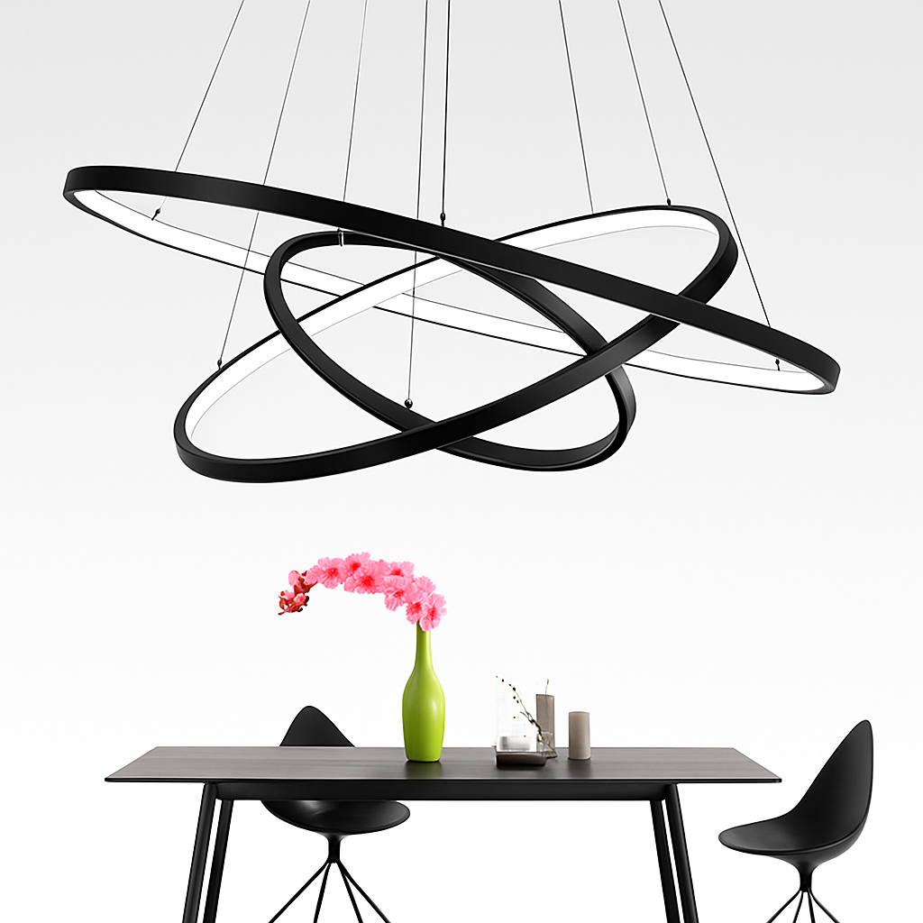Modern LED Ring Pendant Light – Circular Hanging Chandelier for Dining Room, Living Room & Entryway | Contemporary Ceiling Fixture