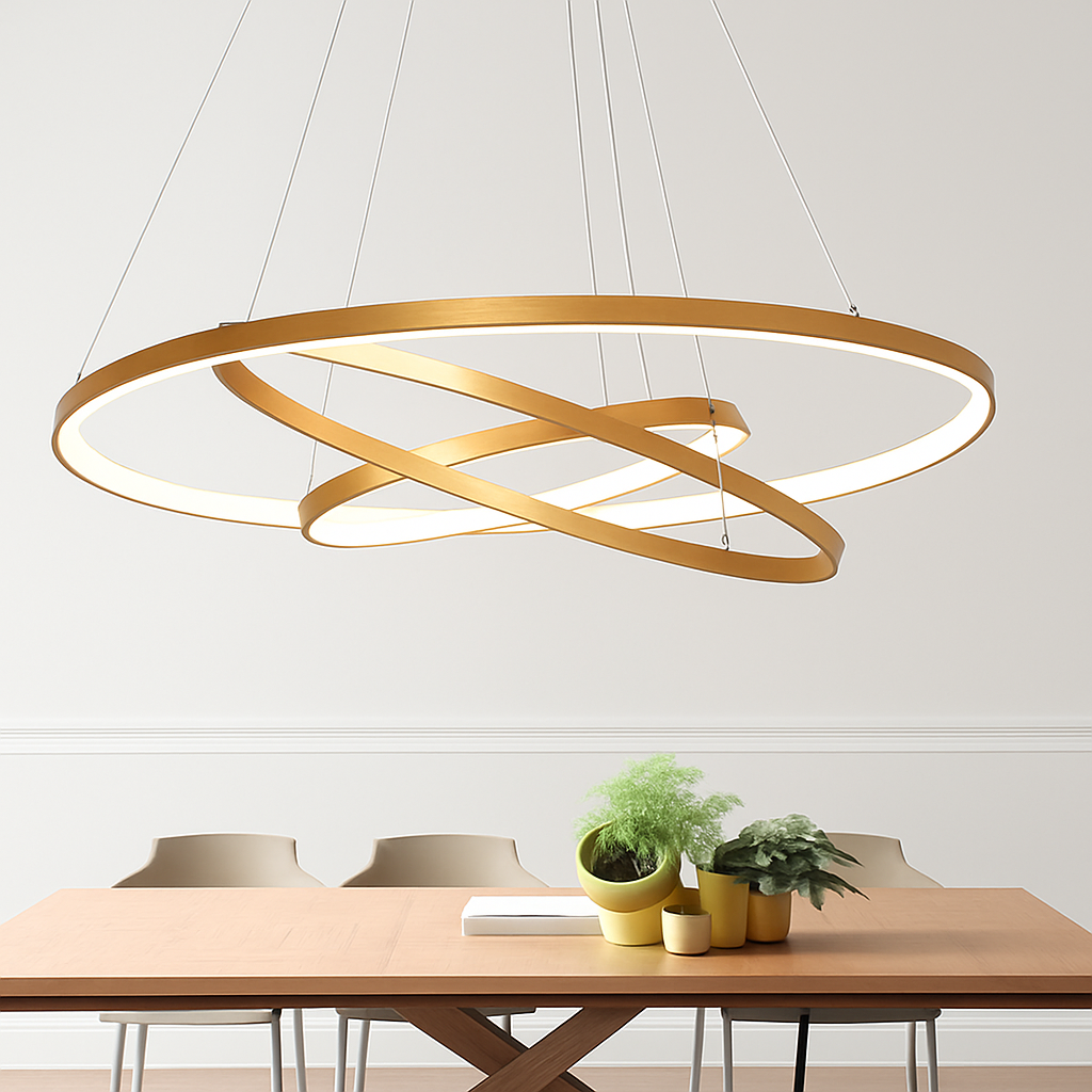 Modern LED Ring Ceiling Light with Nested Circles & Aluminum Finish for Dining Room, Bedroom & Living Room