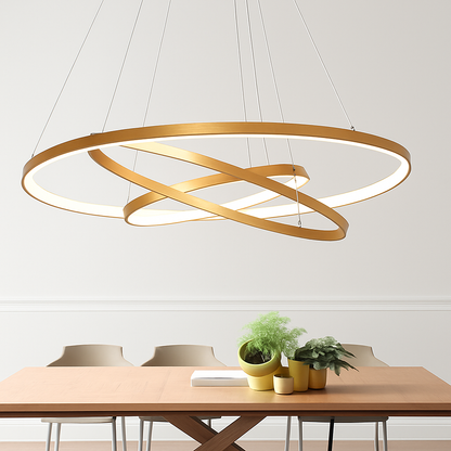Modern LED Ring Ceiling Light with Nested Circles & Aluminum Finish for Dining Room, Bedroom & Living Room