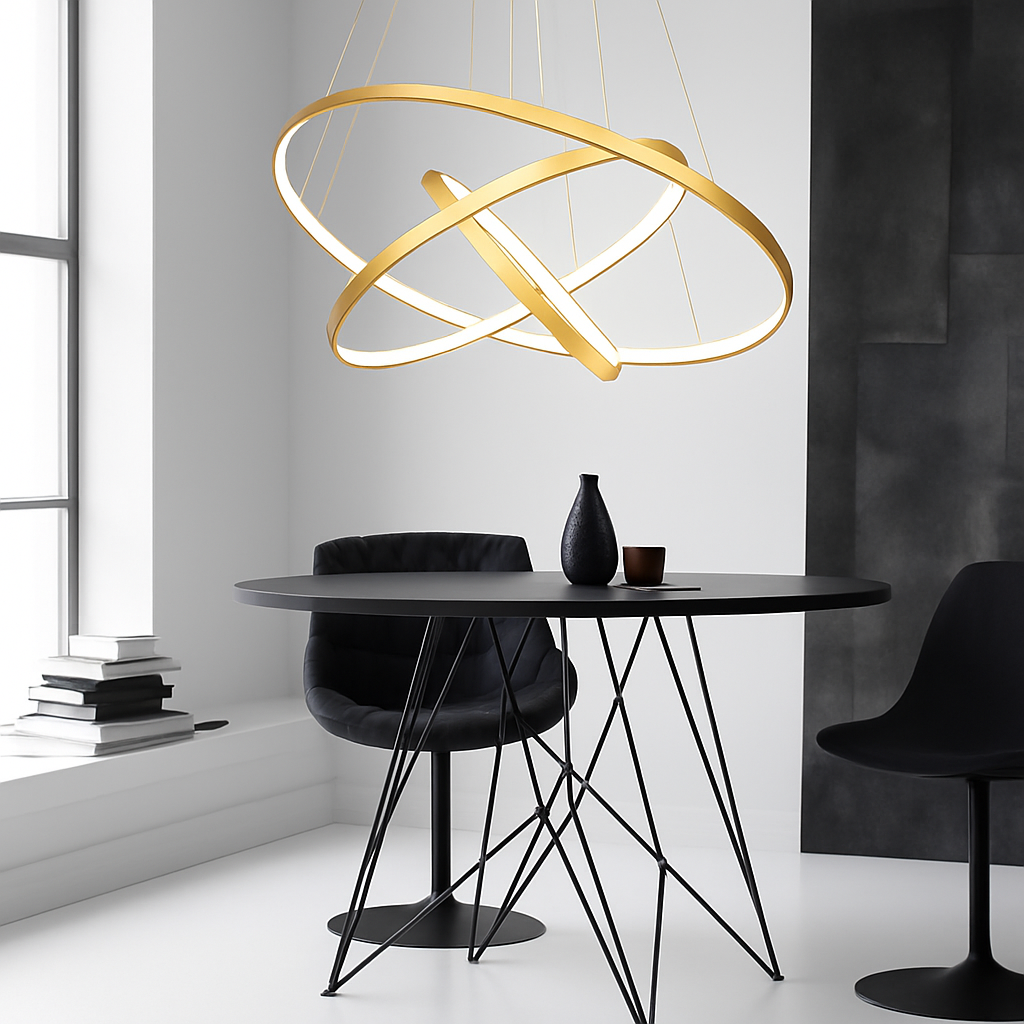 Modern LED Ring Ceiling Light with Nested Circles & Aluminum Finish for Dining Room, Bedroom & Living Room