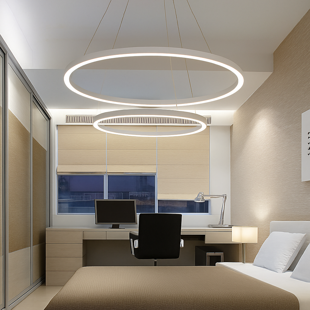 Modern LED Ring Ceiling Light with Nested Circles & Aluminum Finish for Dining Room, Bedroom & Living Room