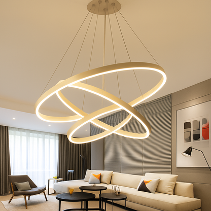 Modern Interlocking Ring Pendant Light with LED - Dimmable Aluminum Chandelier for Dining Room & Living Room