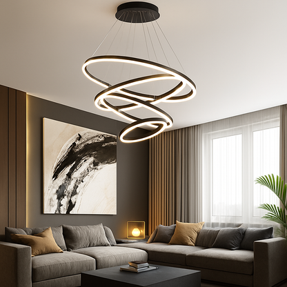 Modern Interlocking Ring Pendant Light with LED - Dimmable Aluminum Chandelier for Dining Room & Living Room