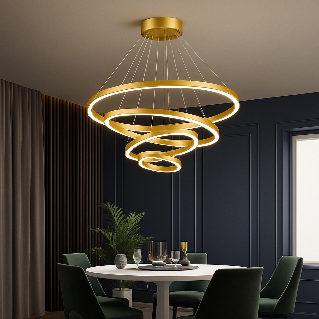 Modern Interlocking Ring Pendant Light with LED - Dimmable Aluminum Chandelier for Dining Room & Living Room