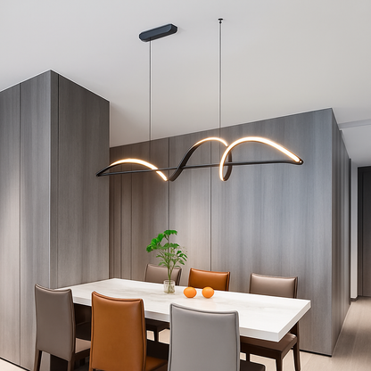 Adjustable Hanging Fixture with Wave Silhouette for Eating Areas and Open Layouts – Aluminum Suspended Island Illumination with Touch and Re