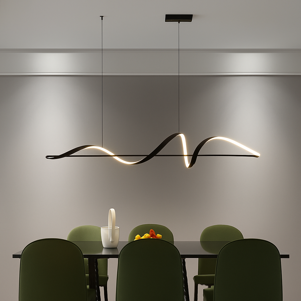 Adjustable Hanging Fixture with Wave Silhouette for Eating Areas and Open Layouts – Aluminum Suspended Island Illumination with Touch and Re
