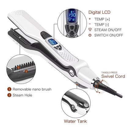 Ceramic Steam Hair Iron with Digital Display & Moisture Control for Silky Results