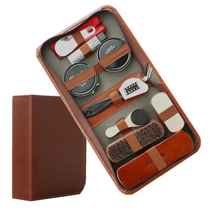 LuxeShine | 9-Piece Leather Shoe Care Kit with Premium Horsehair Brushes | Complete Cleaning Set for Pristine Footwear