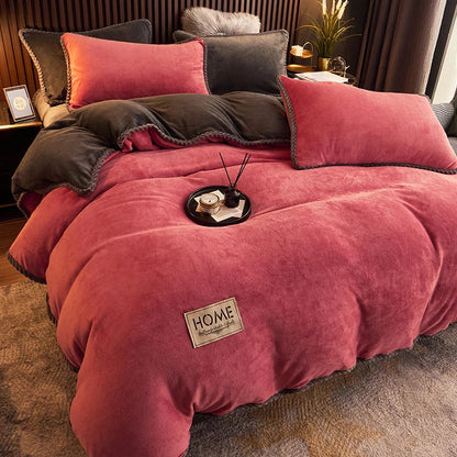 Soft Fleece Comforter Cover Set Winter Warm Bedding Queen King Gray Pink Beige Black for Bedroom Cold Weather Cozy Night Sleep