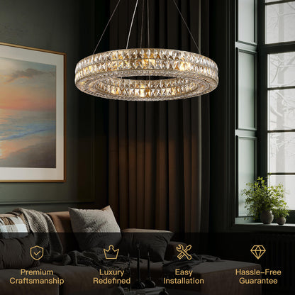Double-Ring Crystal Chandelier in Gold or Silver Finish – Contemporary Candelabra-Style Hanging Light for Dining Room & Kitchen Island – 3