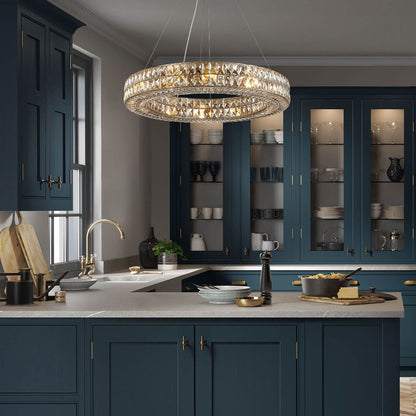 Double-Ring Crystal Chandelier in Gold or Silver Finish – Contemporary Candelabra-Style Hanging Light for Dining Room & Kitchen Island – 3