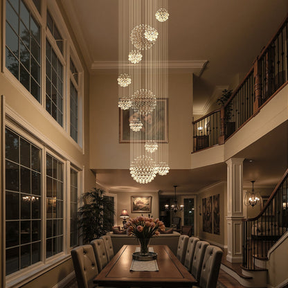 Orbital Raindrop Crystal Chandelier with Multi-Tier Chrome Frame for Stairwells & High Ceilings