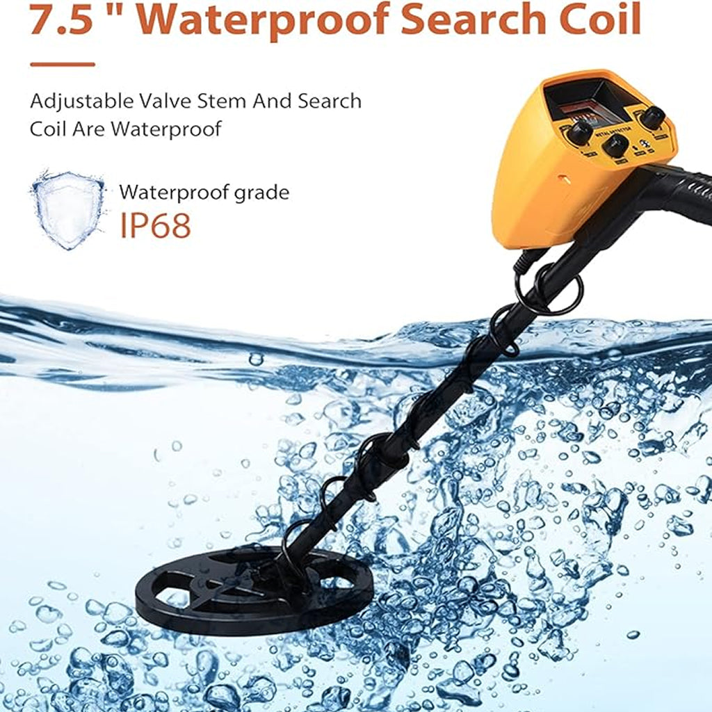 Handheld Treasure Finder with Waterproof Coil & Adjustable Shaft for Gold Silver Coins Jewelry Beach Hunting