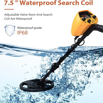 Handheld Treasure Finder with Waterproof Coil & Adjustable Shaft for Gold Silver Coins Jewelry Beach Hunting