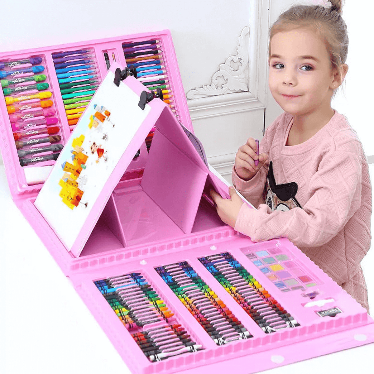 208-Piece Kids Art Supply Set with Crayons Markers Colored Pencils for Drawing Coloring Creative Play Boys Girls
