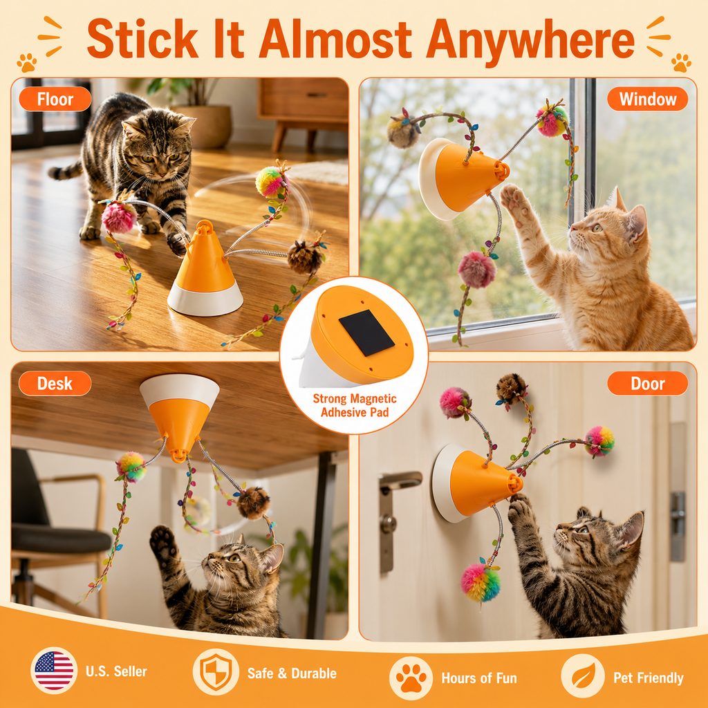 Ortekor MiaSpin 360 Magnetic Rotating Cat Teaser Toy for Indoor Cats - USB-C Hands-Free Play to Beat Boredom