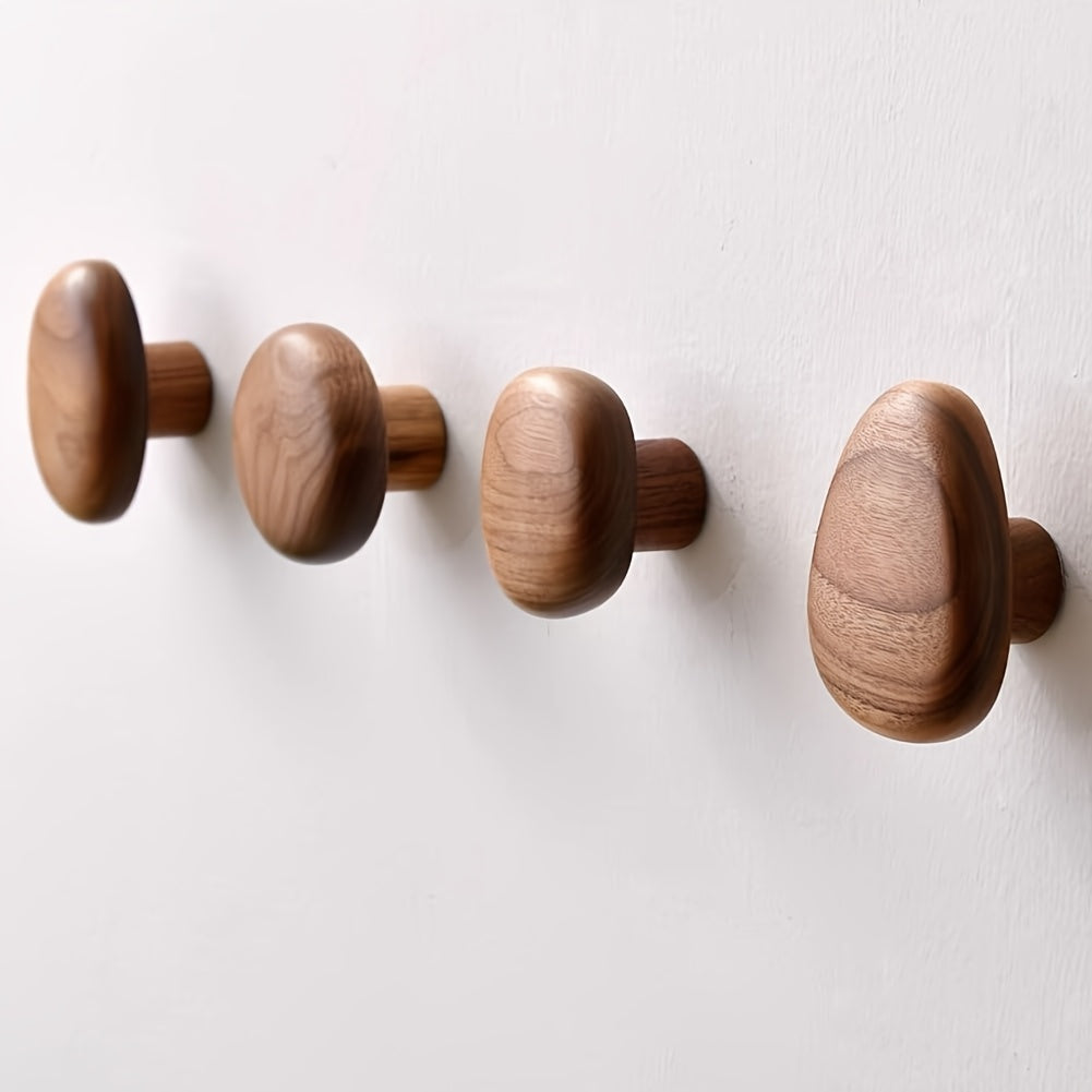 Pebble-Shaped Wooden Pegs 4-Piece Storage Organizer Set Natural Finish for Entryway Bathroom Bedroom Kitchen Minimalist Decor
