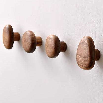 Pebble-Shaped Wooden Pegs 4-Piece Storage Organizer Set Natural Finish for Entryway Bathroom Bedroom Kitchen Minimalist Decor