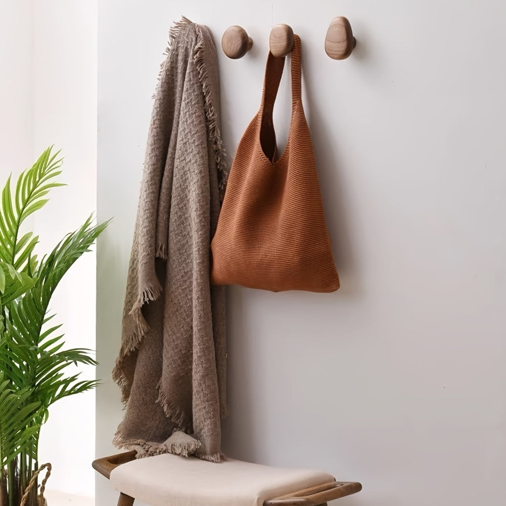 Pebble-Shaped Wooden Pegs 4-Piece Storage Organizer Set Natural Finish for Entryway Bathroom Bedroom Kitchen Minimalist Decor