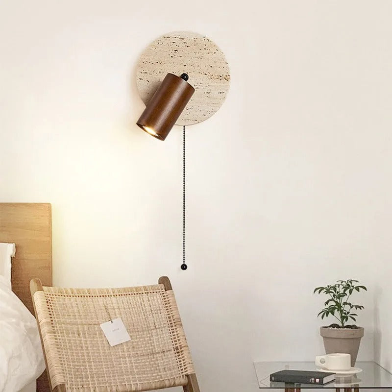 Rotatable Travertine Stone Sconce 7 Inch Adjustable Bedside Reading Light Warm LED Wall Mount Task Lighting Fixture for Bedroom Living Room