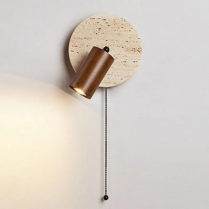 Rotatable Travertine Stone Sconce 7 Inch Adjustable Bedside Reading Light Warm LED Wall Mount Task Lighting Fixture for Bedroom Living Room