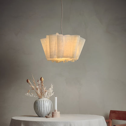 Pleated Fabric Shade Hanging Ceiling Lamp 16 in Warm Cream for Dining Room Kitchen Island Scandinavian Japanese Modern Minimalist Ambient Li