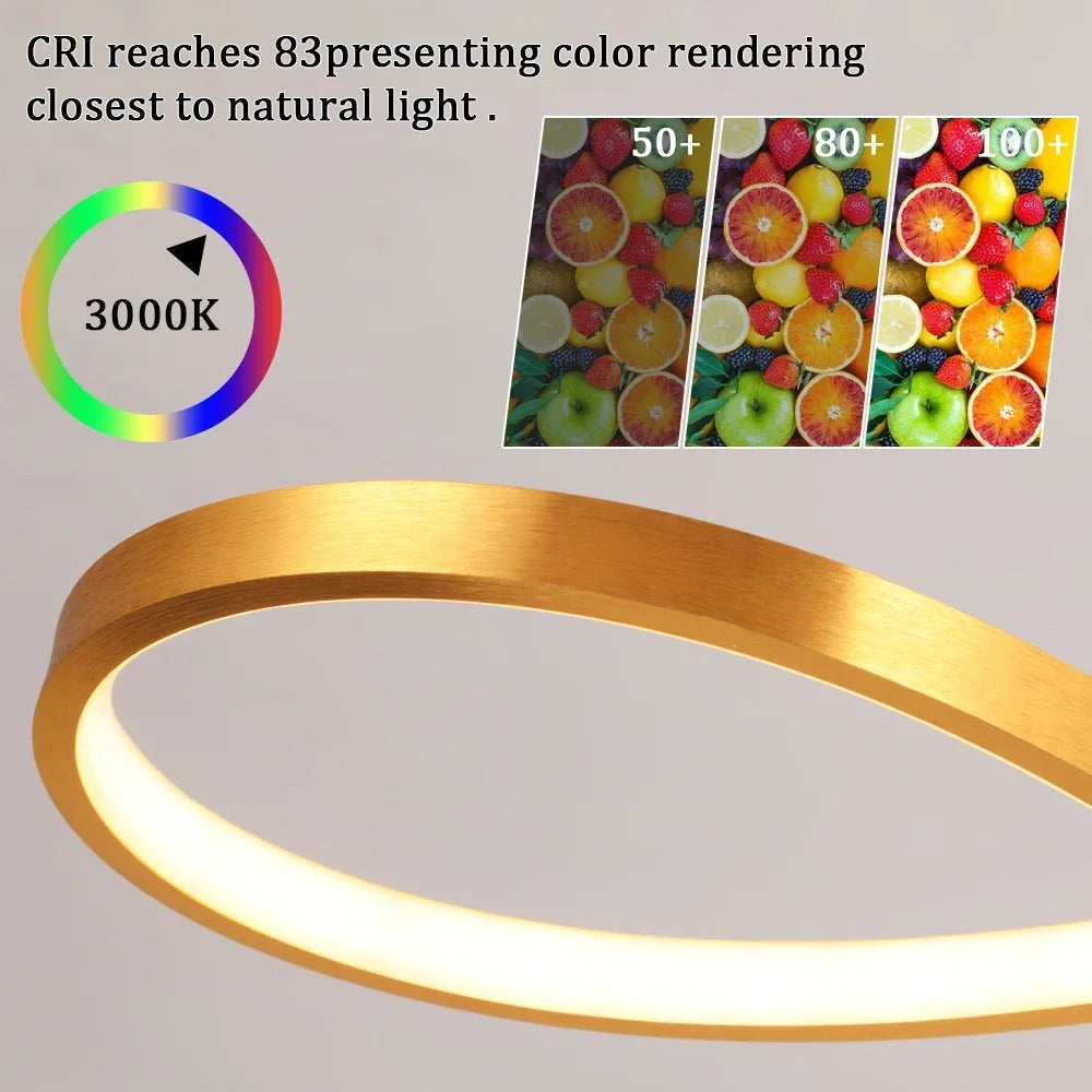 Adjustable Ring Ceiling Light with Remote Dimmable LED 37 in Gold for Dining Room Kitchen Island Modern Hanging Fixture 3-Color Temperature