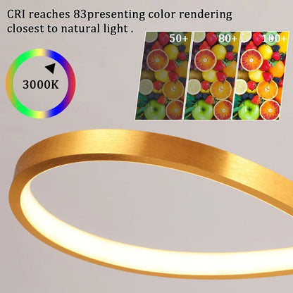 Adjustable Ring Ceiling Light with Remote Dimmable LED 37 in Gold for Dining Room Kitchen Island Modern Hanging Fixture 3-Color Temperature