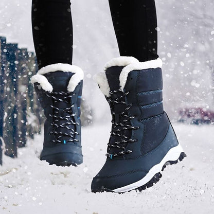 Plush-Lined Winter Boots for Women – Cozy Mid-Calf Snow Boots with PU Leather Upper & Non-Slip Sole for Cold Weather & Daily Wear