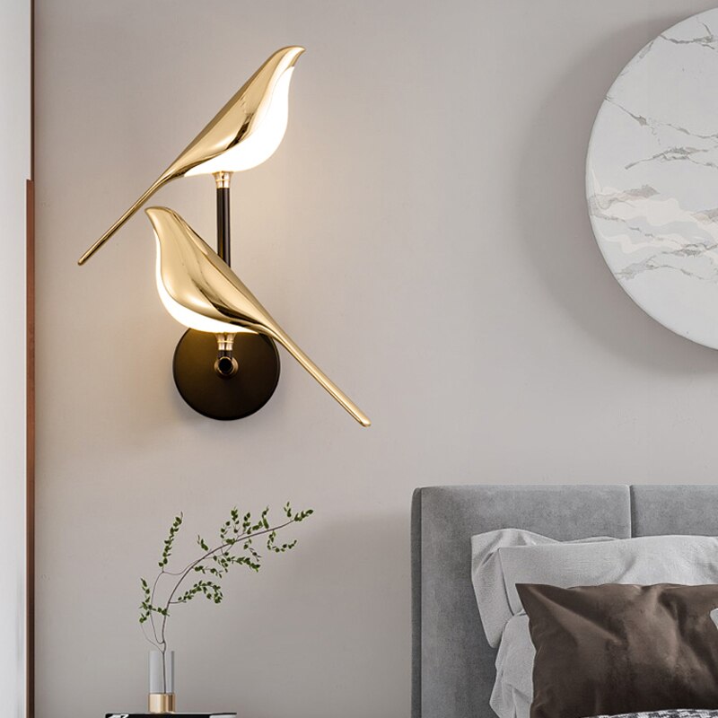 Magnetic Swivel Bird Sconce with 3-Mode LED – Gold Metal Statement Light for Bedroom & Living Room Walls
