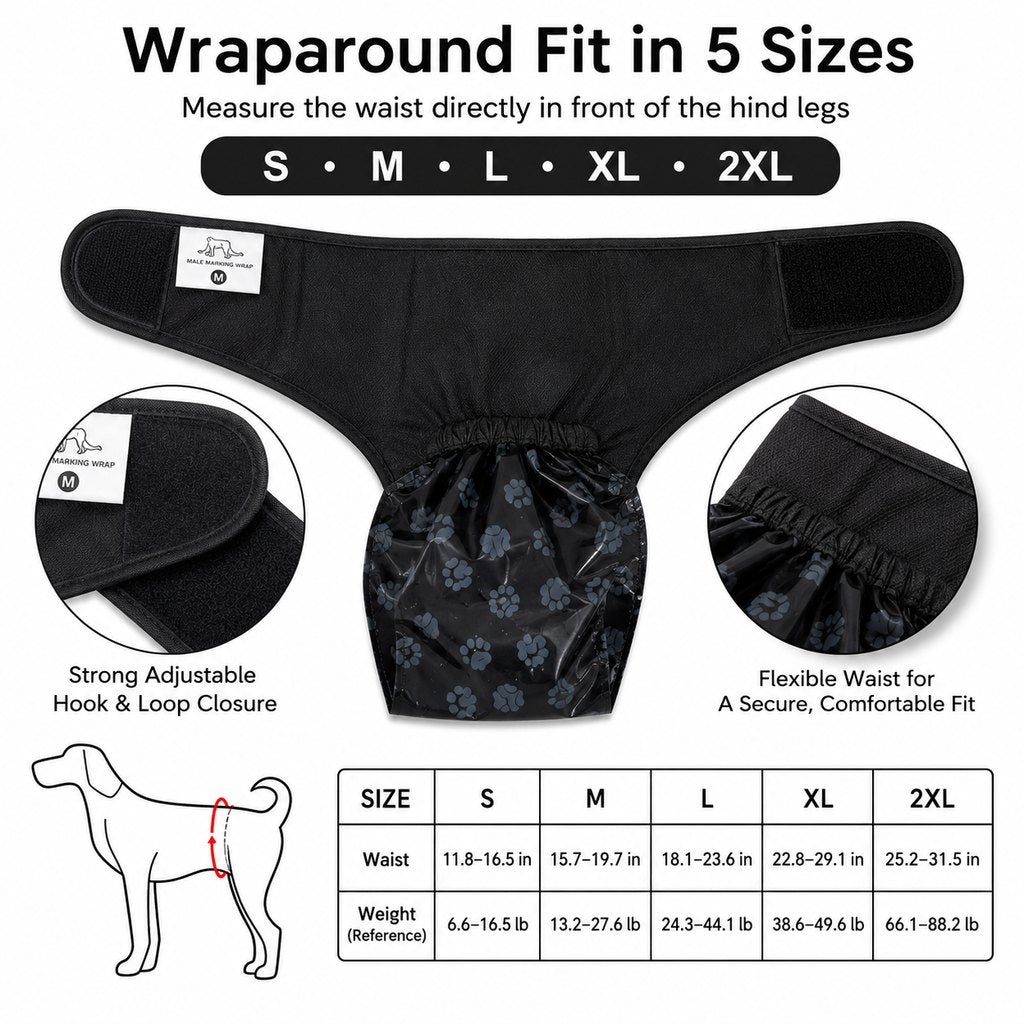 Ortekor Reusable Male Dog Urine Collection Wrap with 50 Bags - Indoor Marking & Accident Support