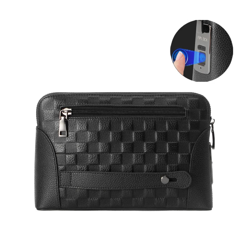 Biometric Fingerprint Lock Leather Organizer for Cash Cards Phone Travel Daily Carry Anti-Theft Security Clutch Wallet Men Women Business