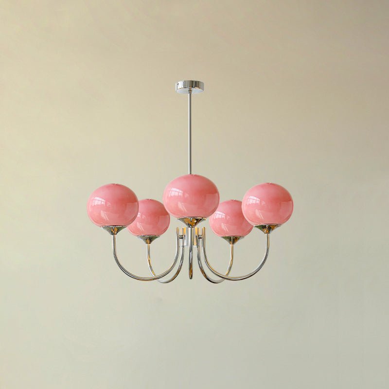 Handblown Glass Globe Chandelier with Gold or Chrome Finish – 3 or 5 Light Dining Room Pendant for Kitchen Island, Bedroom, Living Room